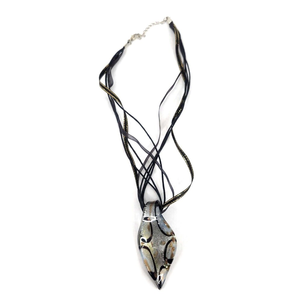 Art Glass Teardrop Shaped Necklace Choker Pendant Charm Jewelry‎ w/ Cloth Chain
